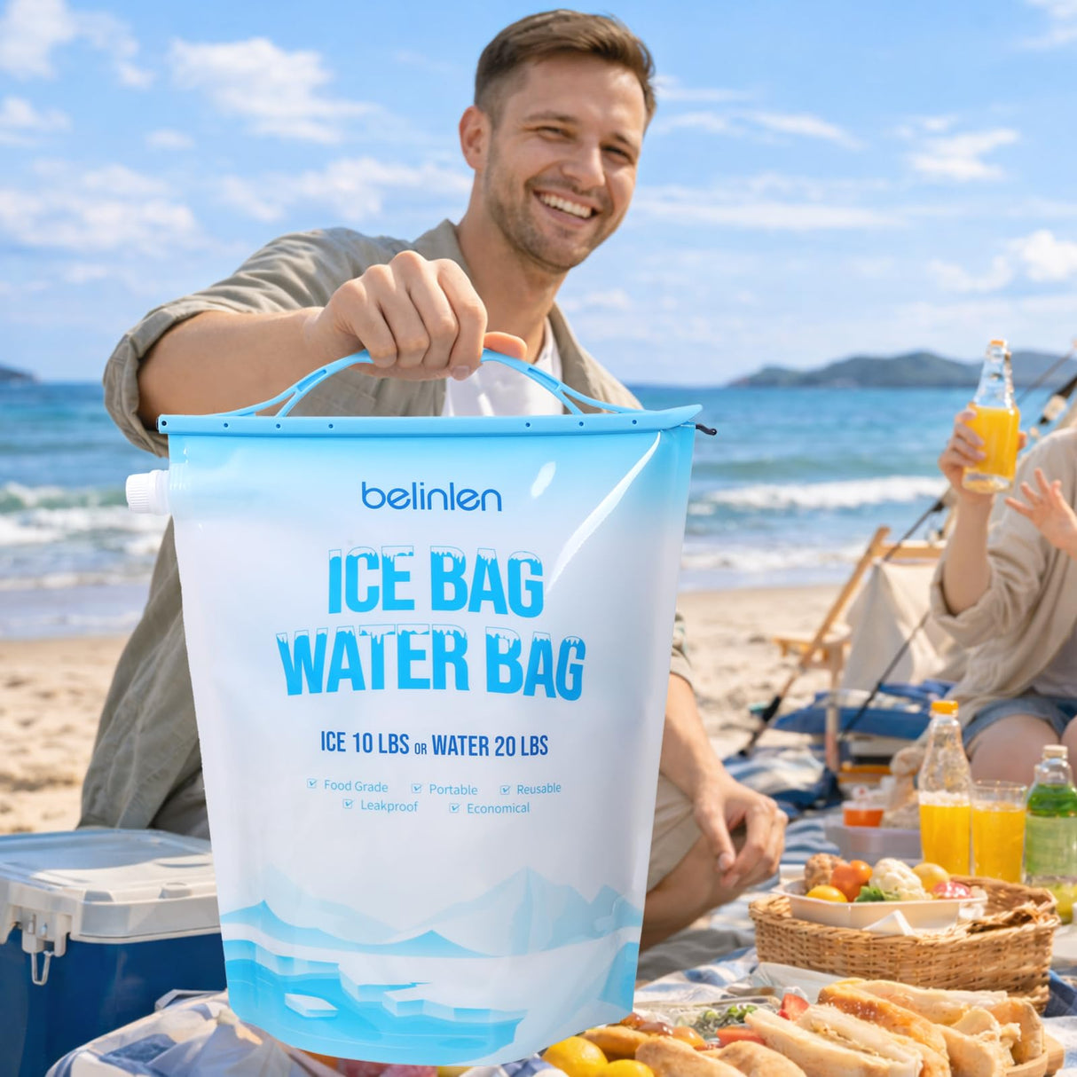 Belinlen 6 Pack Reusable Ice Bags for Cooler 10lb Cooler Ice Cube Bag with Sealed Sliding Handle, ice Lock Watertight ice Bag Large Leakproof Ice Bag for Camping, Hiking, and Drinks(13.8 x 19.7)