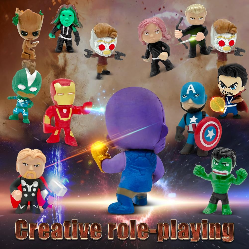 DLOCVN Mini Superhero Toys, 26PCS Minifigures Small Action Figures Superhero Party Birthday Decorations for Kids’ Christmas Stocking, Easter Eggs Cake Toppers Collectibles