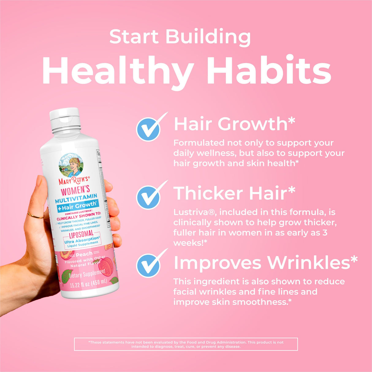Women's Multivitamin + Lustriva Hair Growth Liposomal | Biotin 10000mcg | Clinically Tested for Thicker Hair, Wrinkles, Fine Lines, Skin Care | with Ashwagandha & Maca Root | Ages 18+ | 15.22 Fl Oz