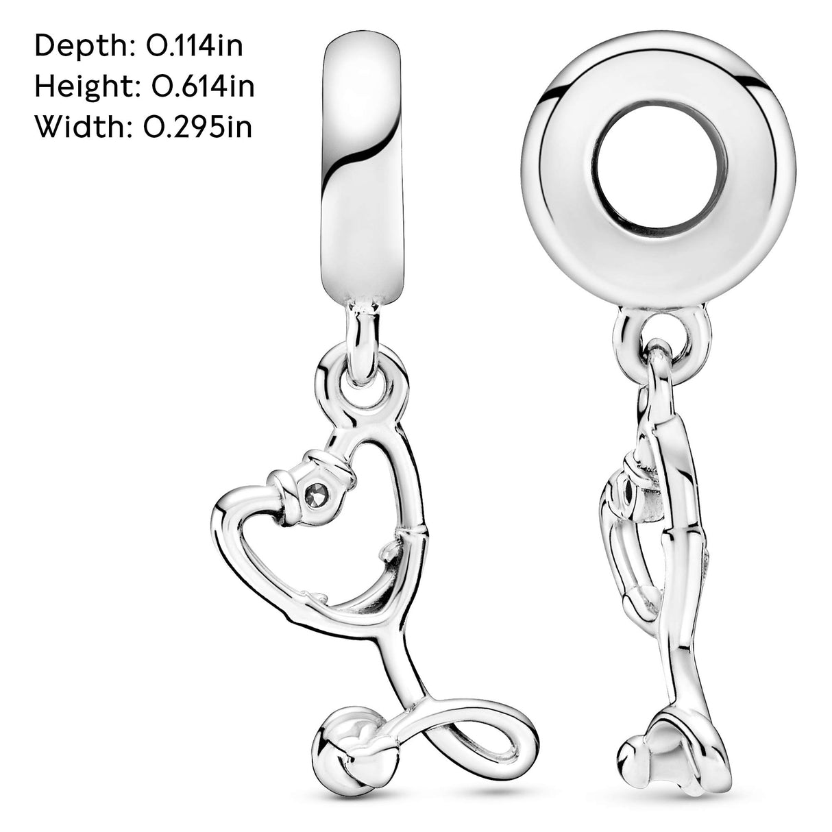PANDORA Stethoscope Heart Dangle Charm - Compatible Moments - Gift for Her - Made with Sterling Silver & Cubic Zirconia - with Gift Box