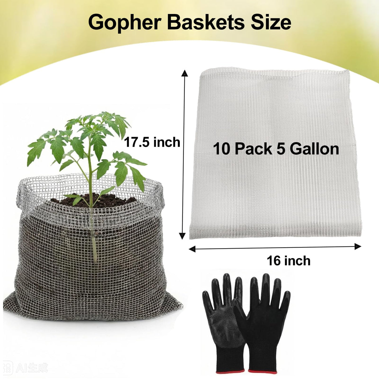 Emycool 10 Pack Gopher Baskets 5 Gallon, Gopher Cages for Planting Stainless Steel Metal Mesh to Protect Plant Root from Gophers Moles and Voles