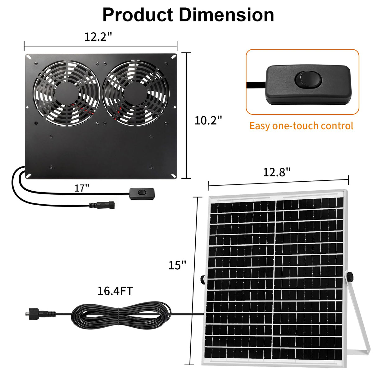 ladate 25W Metal Frame Solar Powered Fan with Battery, IP65 Waterproof Solar Exhaust/Intake Fan for Chicken Coop, Greenhouse, Dog House and Shed, Low Noise