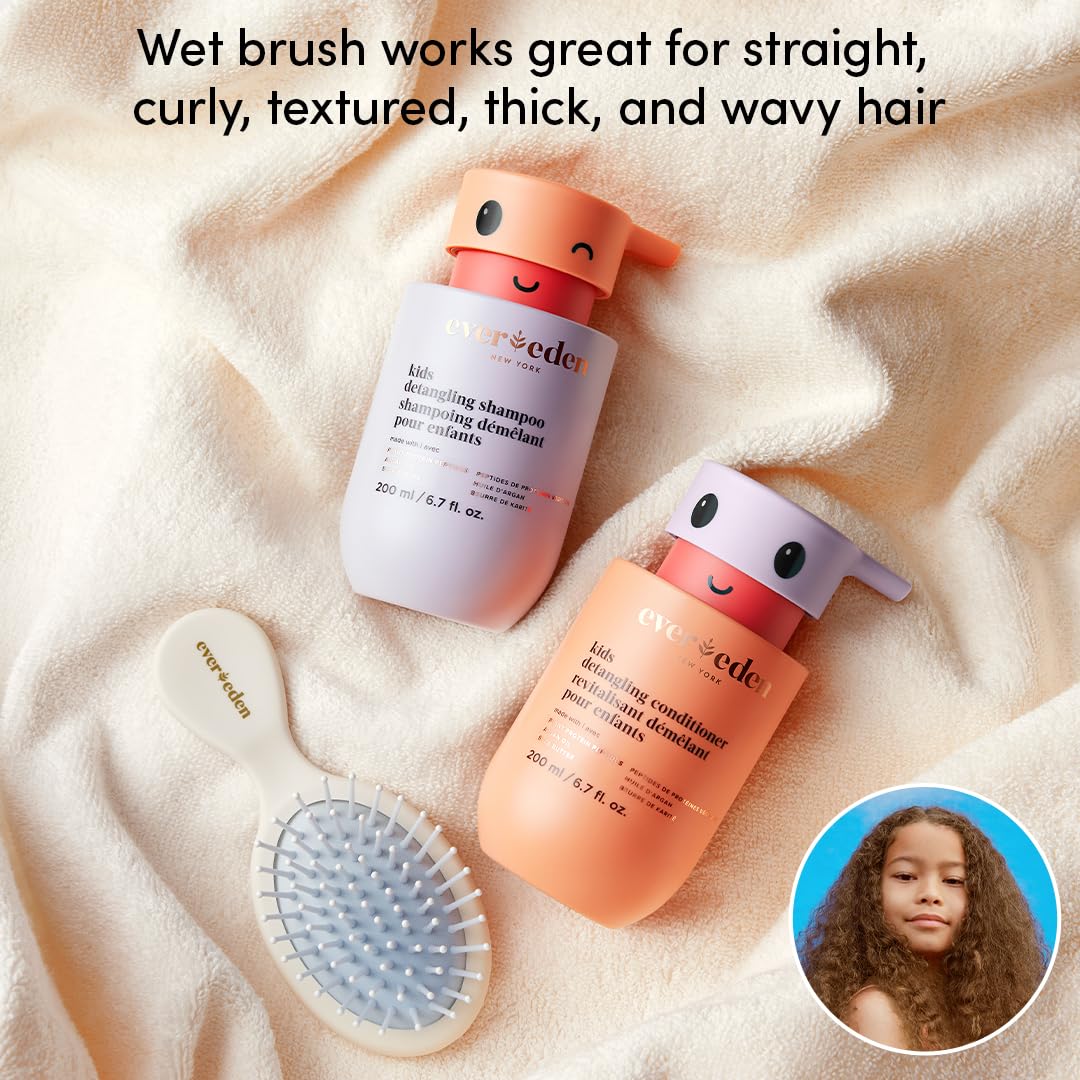 Evereden Happy Hair Duo for Kids: Vegan Shampoo and Conditioner Set with Detangler Brush - Strengthens & Smooths All Hair Types