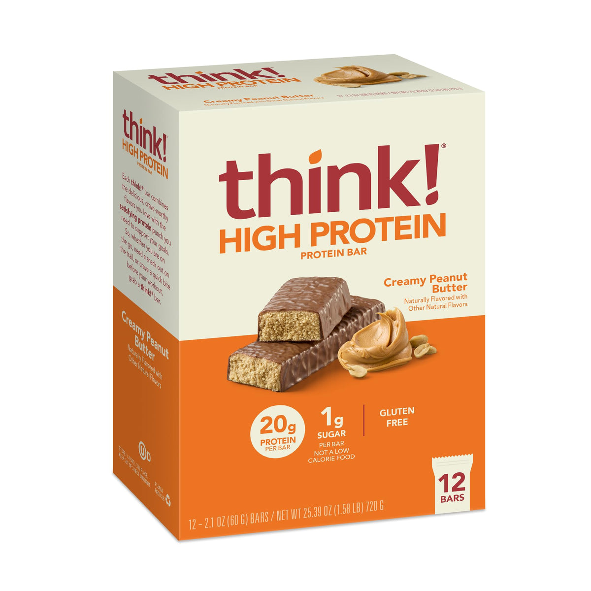 think! High Protein Bar, Creamy Peanut Butter, 12 Count