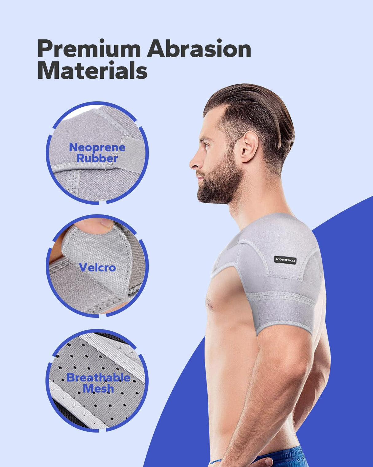 Komoko Shoulder Brace, Rotator Cuff Support Brace with Ice Pack Insertion Capability, Pressure for Preventing Strains and Dislocation, Alleviating Shoulder Pain, Adjustable Fit for Men and Women