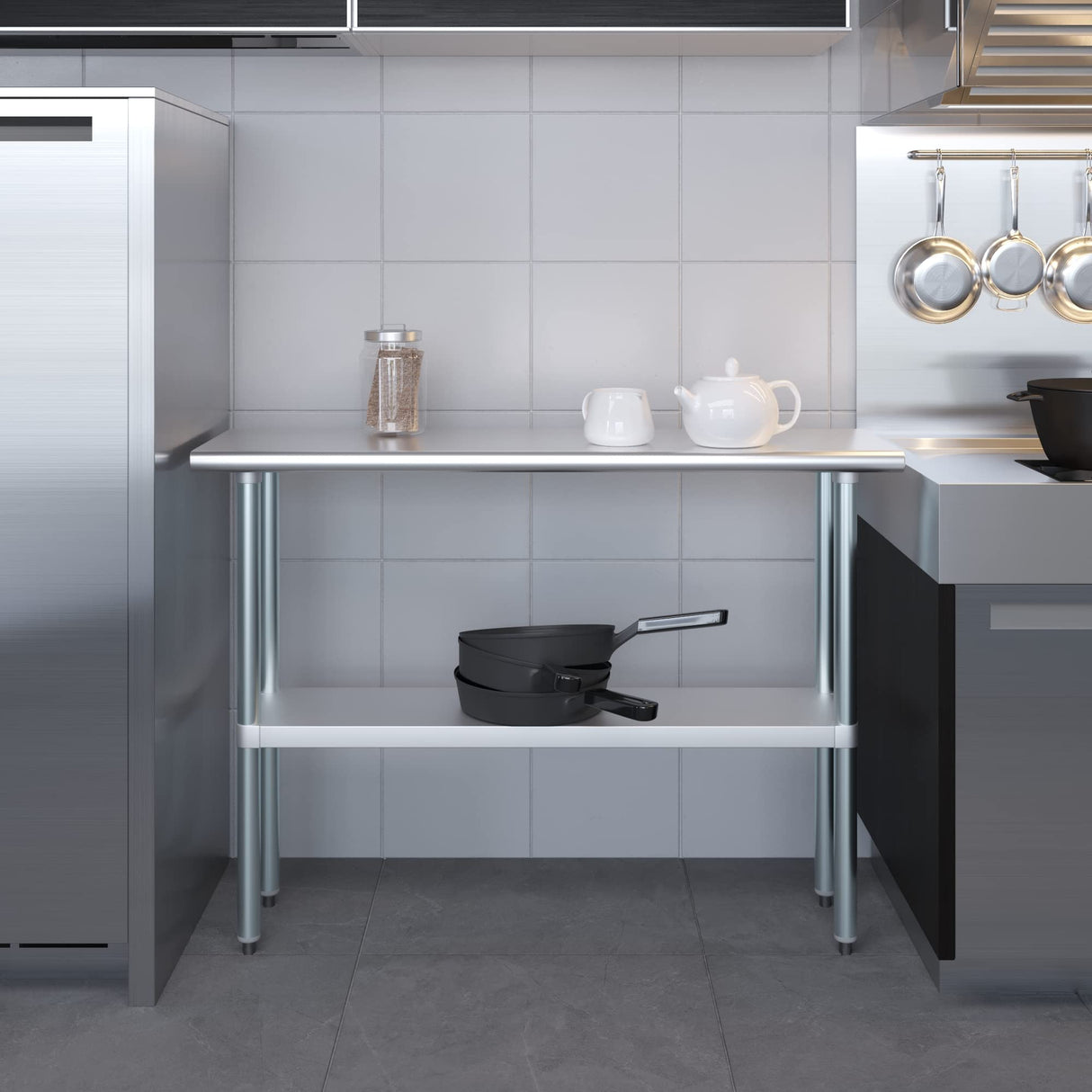 AmGood 14 in. x 48 in. Stainless Steel Work Table | Metal Kitchen Food Prep Table | NSF