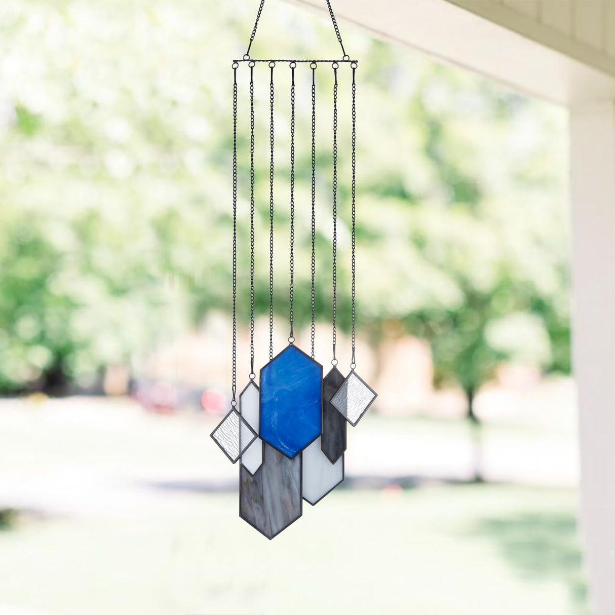Rswardeleco Stained Glass Window Hanging, Crystal Suncatcher, Blue-Green
