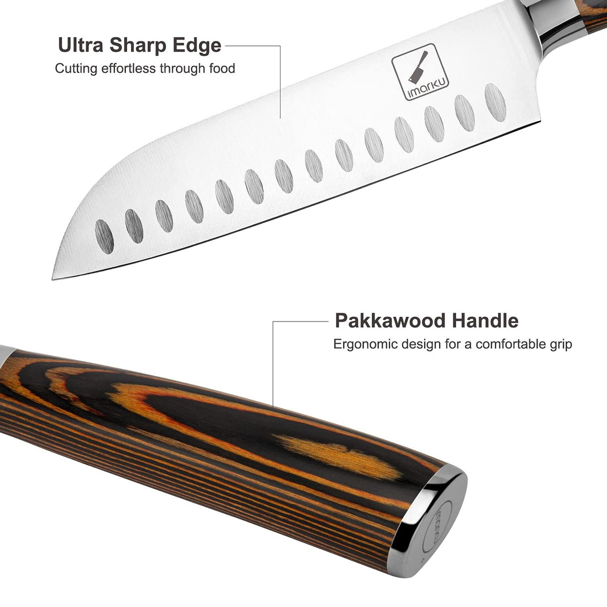 imarku Santoku Knife, 7 inch Kitchen Knife Ultra Sharp Cooking Knife Japanese Chef Knife - German HC Stainless Steel 7Cr17Mov - Ergonomic Pakkawood Handle, Christmas Gifts for Women/Men, Orange