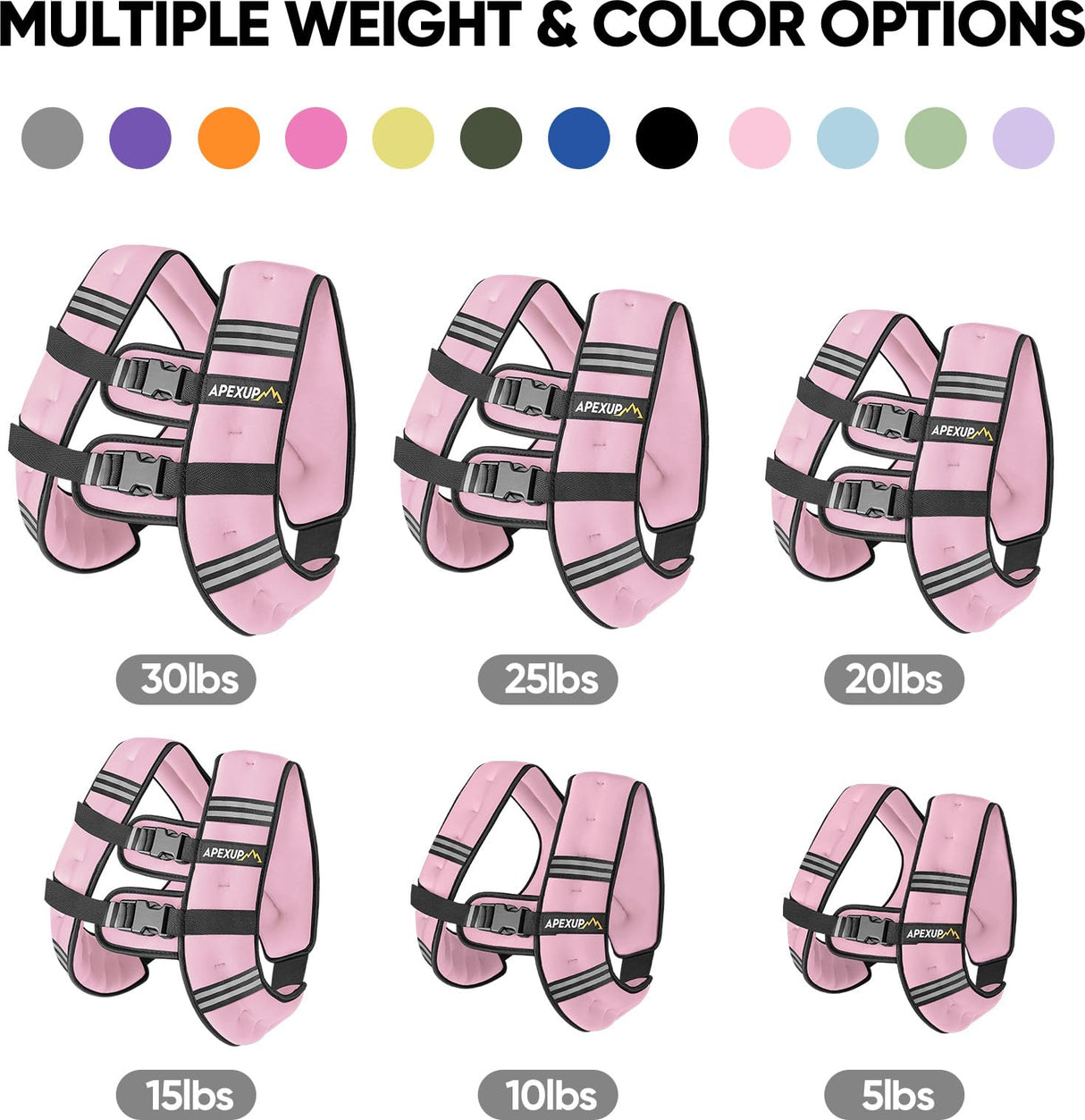 APEXUP Weighted Vest with 5lbs/10lbs/15lbs/20lbs/25lbs/30lbs Weights and Reflective Stripe, Weight Vest Men Women for Workout, Strength Training, Running (Pastel Pink, 20lbs)
