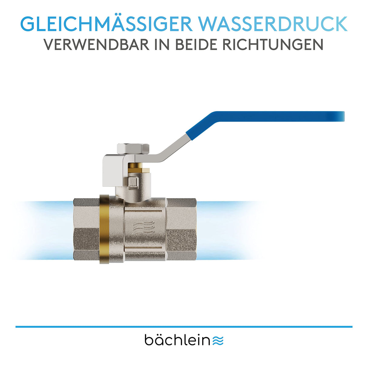 Bächlein Universal Ball Valve - Brass Ball Valve with Lever Handle and 1/2 Inch Female Thread on Both Sides - Full Bore Shut-Off Valve