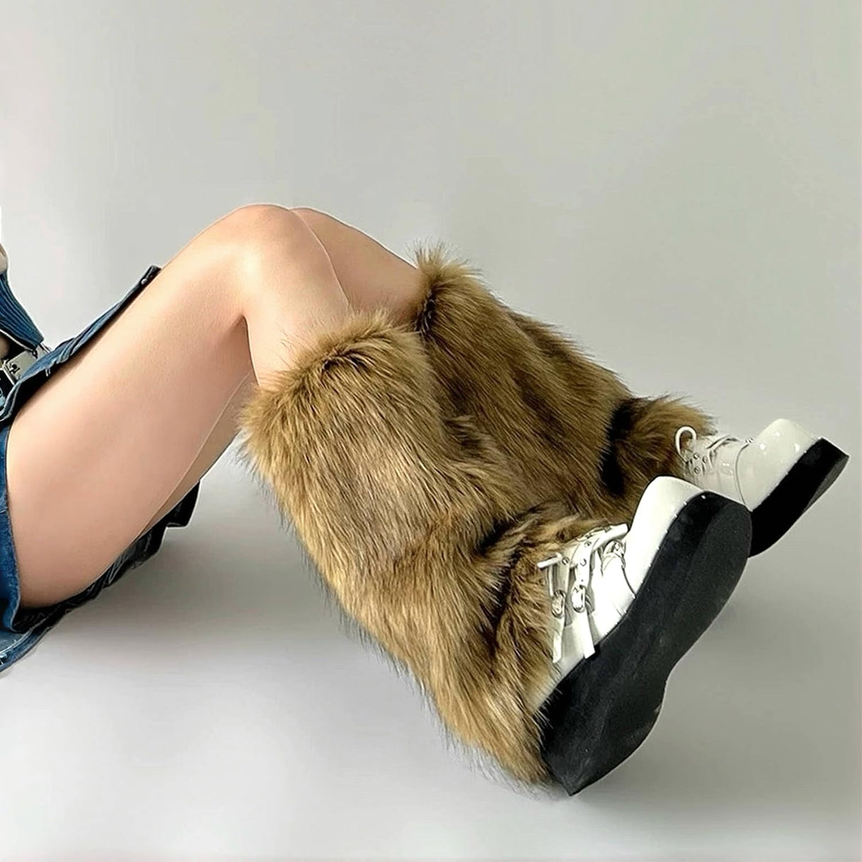 OSPNIEEK Fur Leg Warmers, Furry Leg Warmers for Womens, Faux Fluffy Leg Warmer, Soft Fuzzy Leg Warmer Boot Cuffs Covers for Winter Warm, Christmas, Halloween, Cosplay Party (Brown)