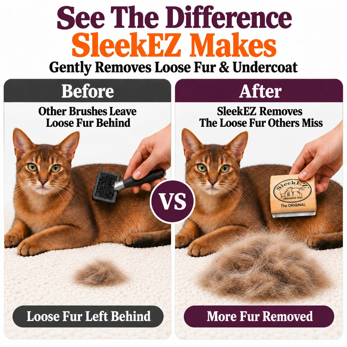 SleekEZ Cat Brush for Shedding - Deshedding Brush for Cats - Patented Grooming Tool for Removing Loose Fur, Undercoat & Hair - Made in USA - Works on Short, Medium & Long Coats