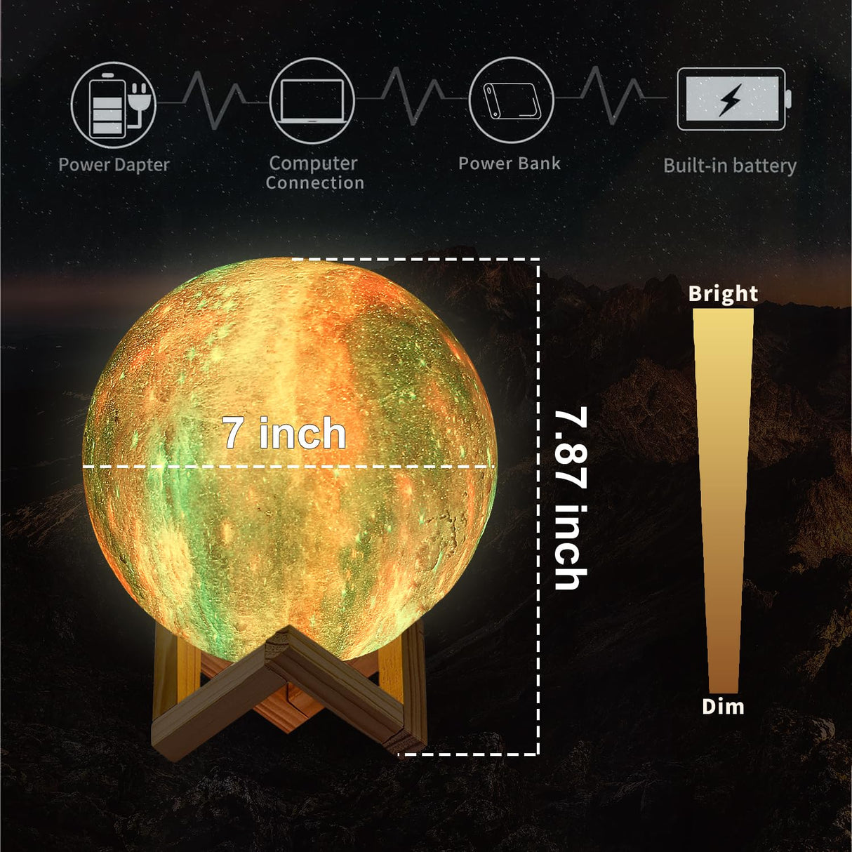 Moon Lamp, Night Light, 16 Colors LED Moon Light 7.0 inch 3D Printing Kids Light Lamp with Stand, Remote&Touch Control, USB Rechargeable, Gift for Kids Friends Parent Birthday Christmas New Year