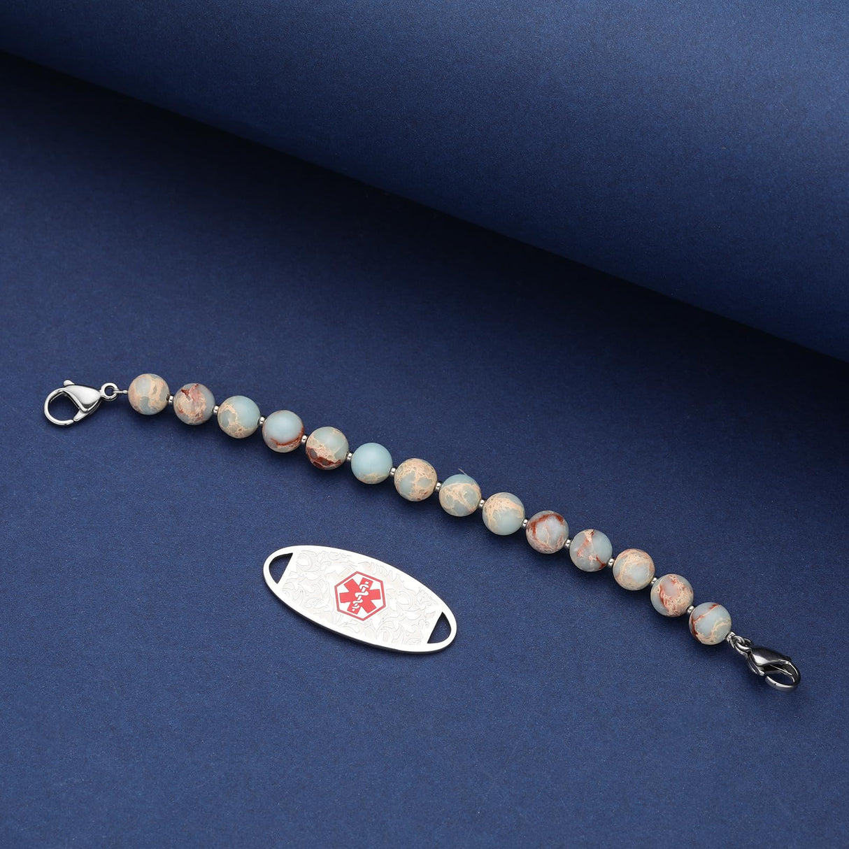 JFJEWER Medical Alert Bracelets for Women Men, Personalized ID Bracelets Free Engraving, Colorful Natural Stone Beaded Medical Bracelets