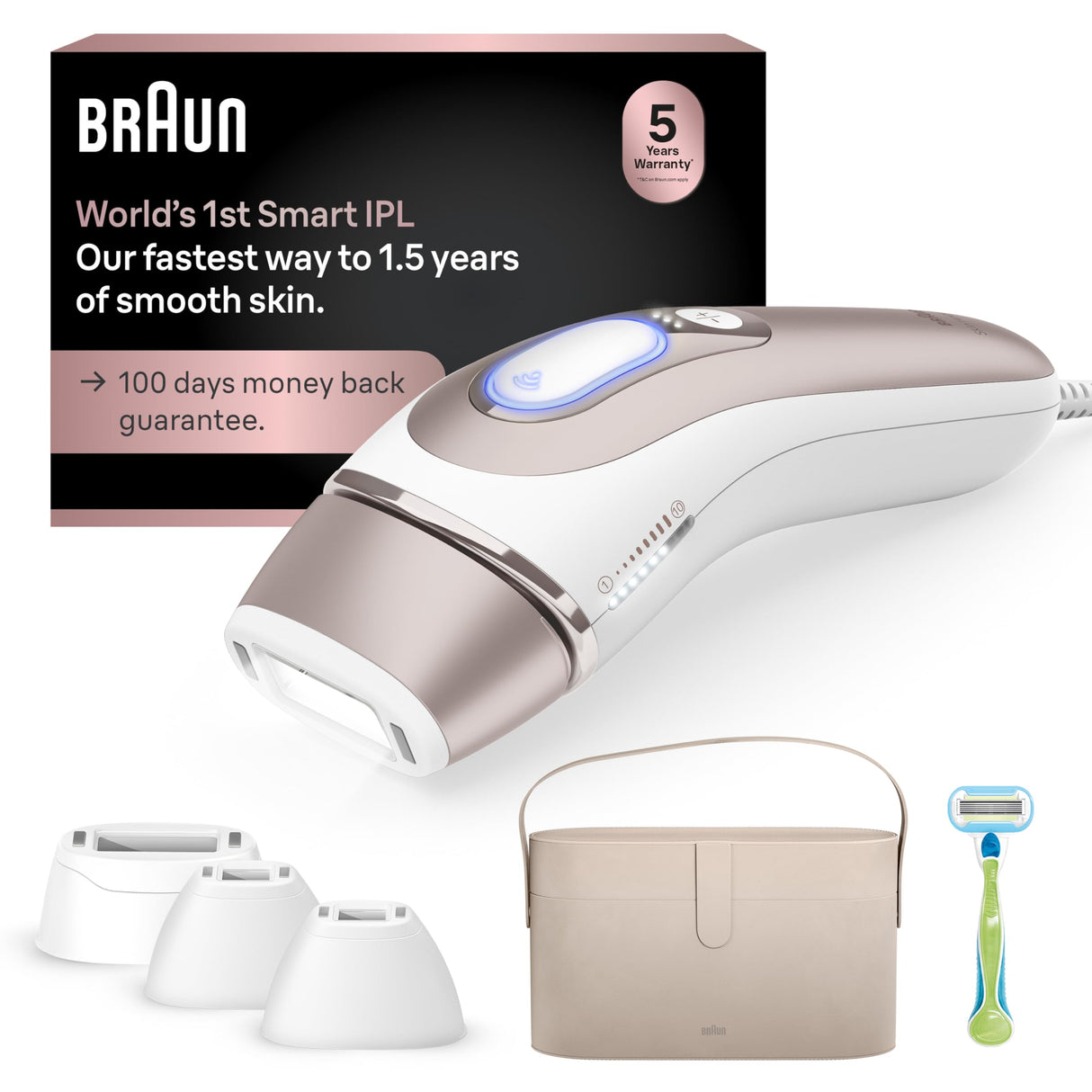 Braun IPL Skin i·expert, at Home Laser Hair Removal, Holiday Gifts for Women and Men with Free App, SMART IPL, Vanity Case, Venus Razor, 4 Smart Heads, PL7387