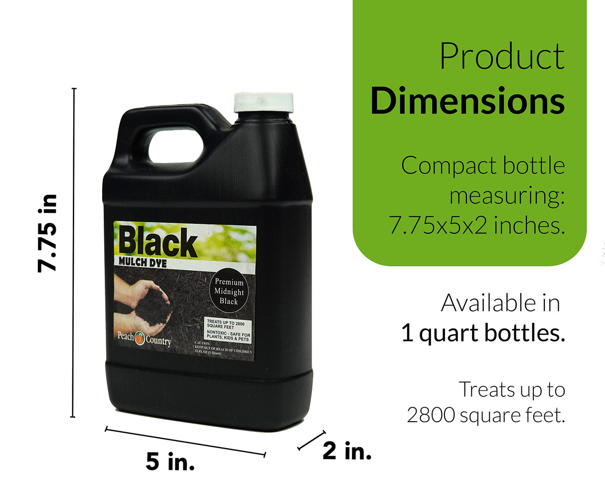 Peach Country Mulch Dye Midnight Black Quart, Mulch Paint Concentrate for Pump Sprayer Coverage Up to 2,800 Sq Ft, Water Based Landscape Color Restorer