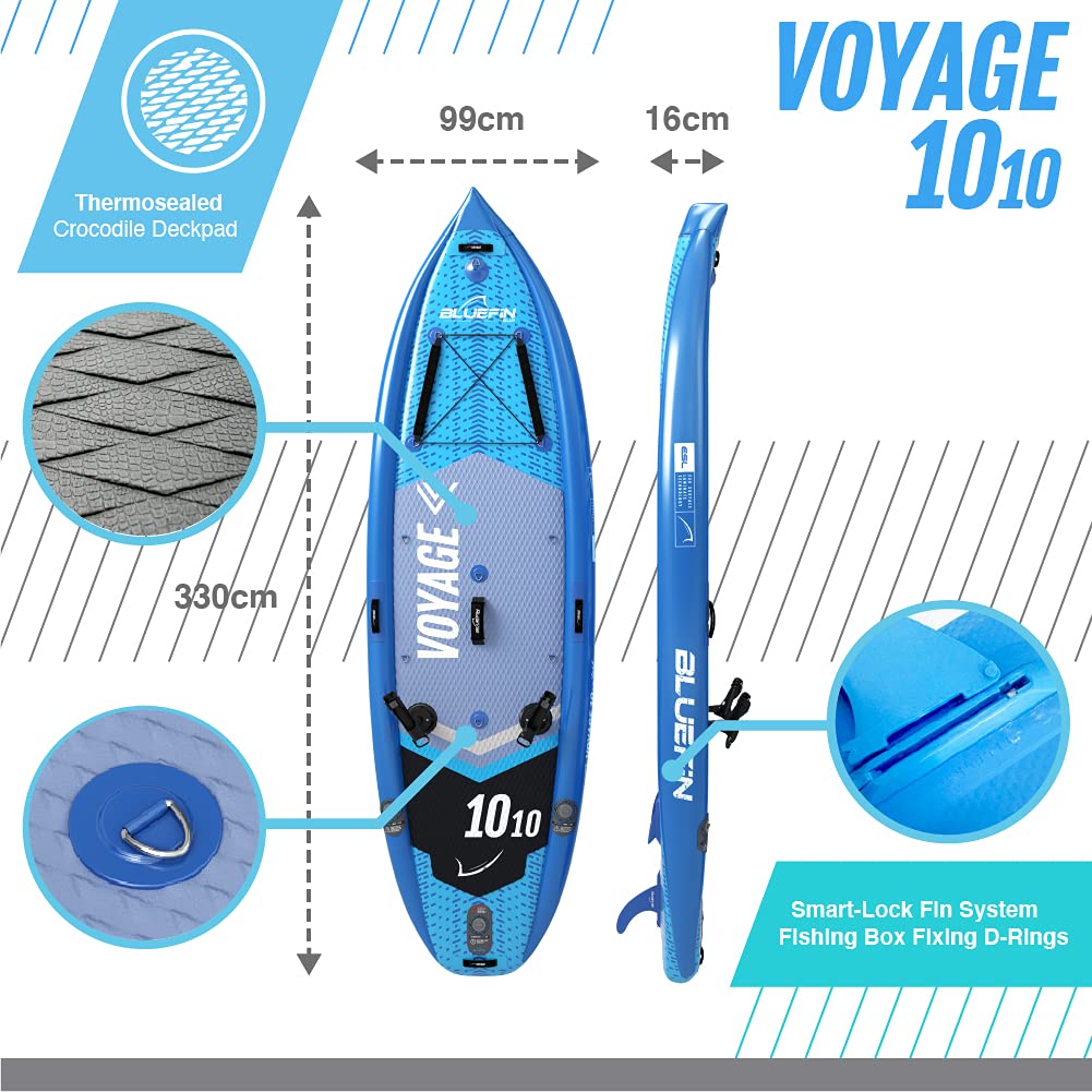 Bluefin SUP Voyage 10’10 Package with Cooler Box | Ultimate Activity Stand Up Inflatable Paddle Board | Added Stability | 20% Extra Width | Side Rails | 2X Fishing Rod Mounts | 5 Year Warranty
