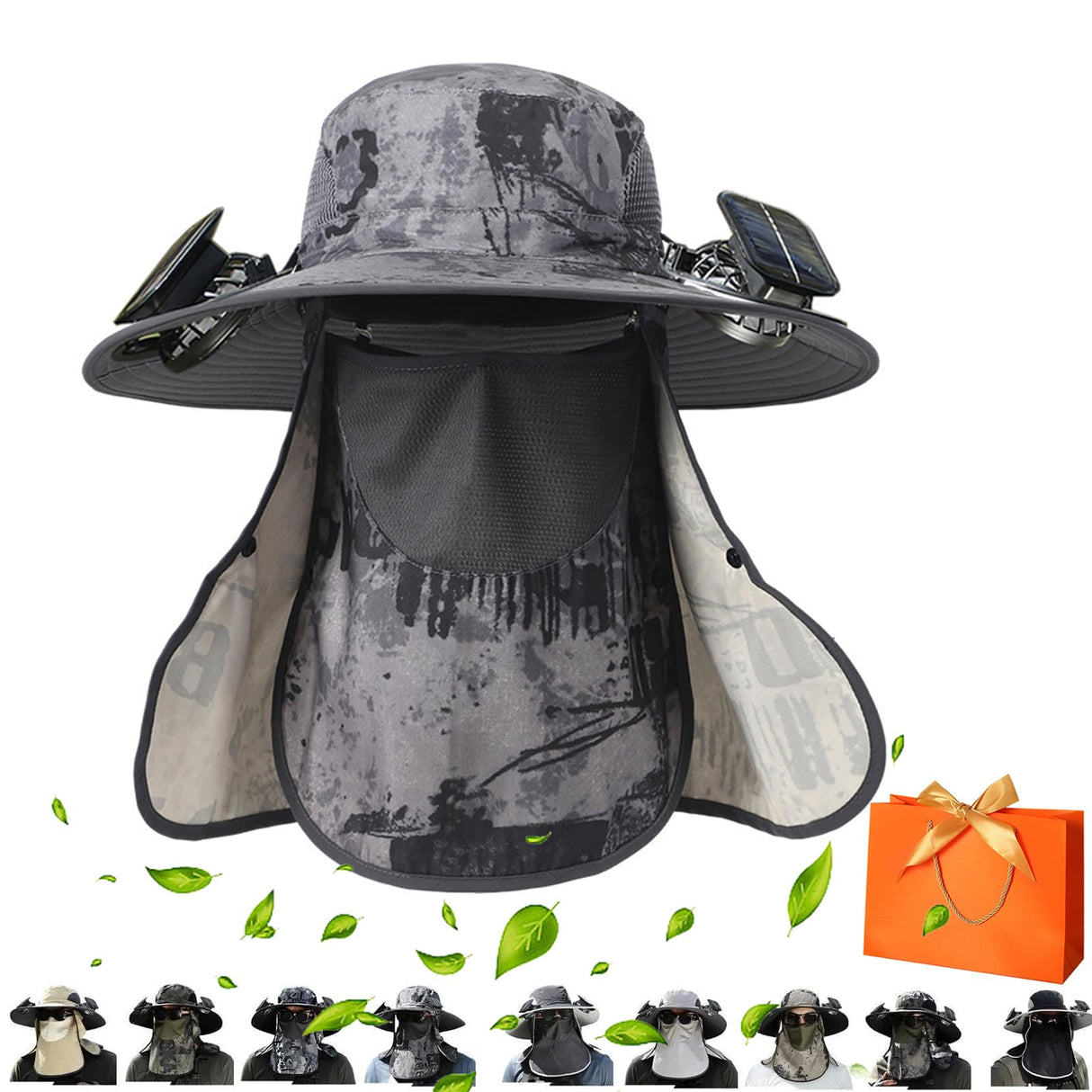 2025 New Ultralight Solar Fan Sun Hat, Wide Brim Solar Fan Hat Outdoor Fishing, Men Rechargeable UPF50+, Waterproof (H)