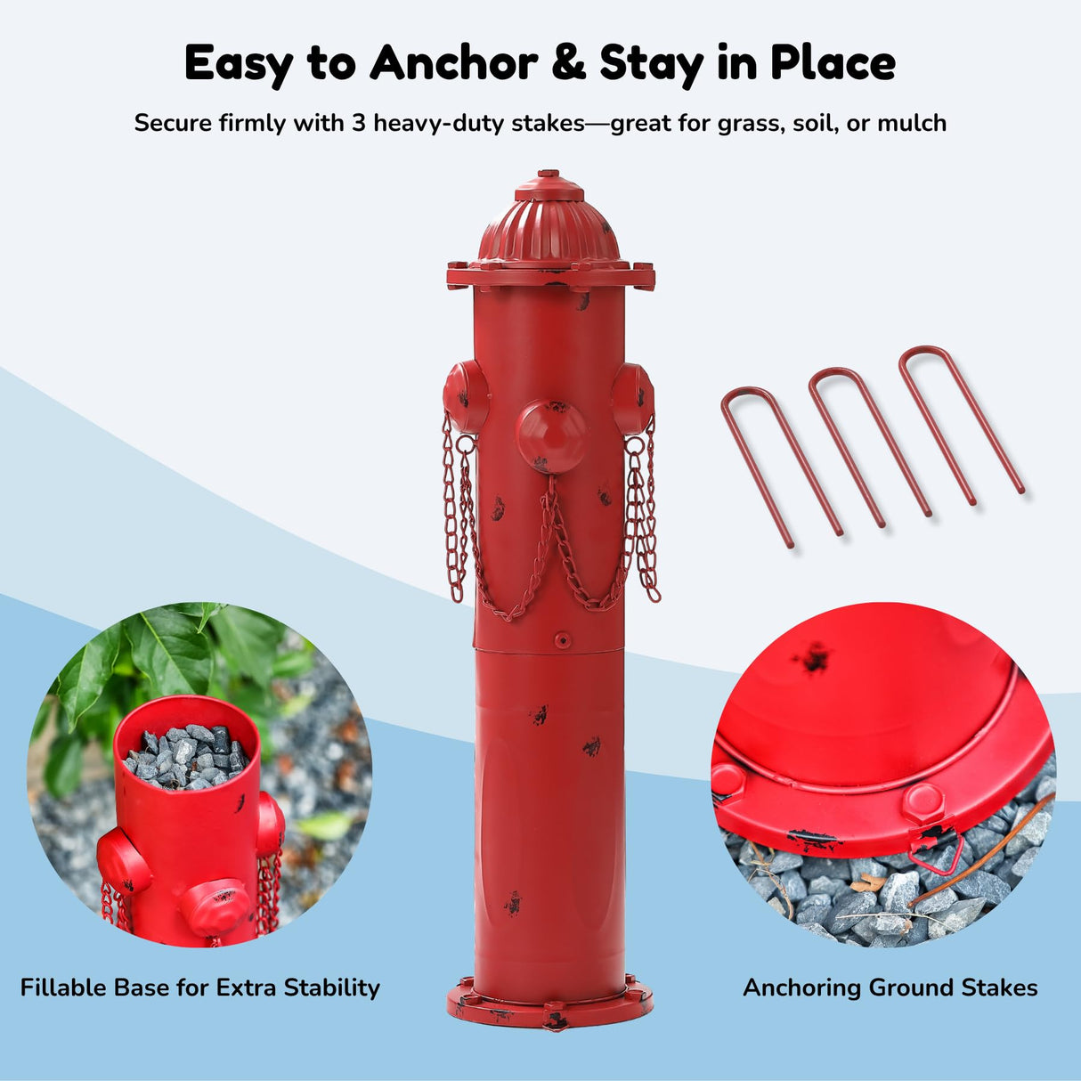 CaliDecor Fire Hydrant for Dogs to Pee On, 24" Metal Dog Fake Fire Hydrant Pee Post Red for Outdoor Training, Pee Pole with Ground Stakes, Fillable Base for Yard, Garden, Patio