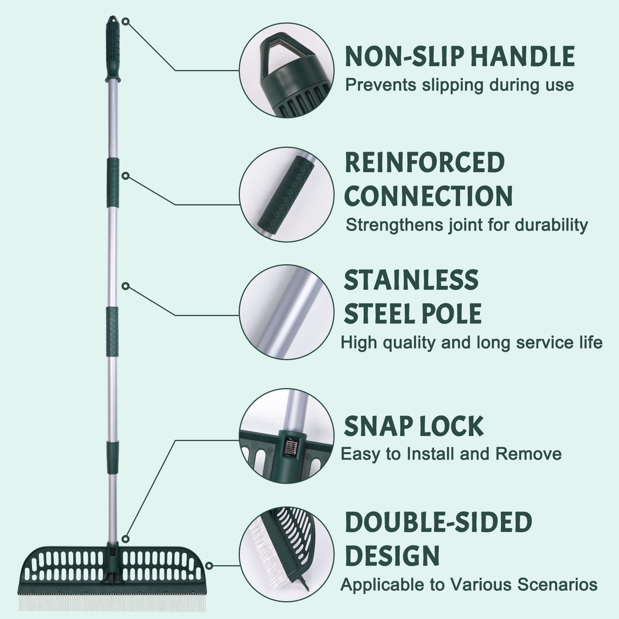 Artificial Turf Rake, Double-Sided Turf Brush Rake with 35-56 Inch Adjustable Steel Handle, Turf Rake for Artificial Grass, Pet Hair, Leaves & Debris – If Any Assembly Issues, Contact Us