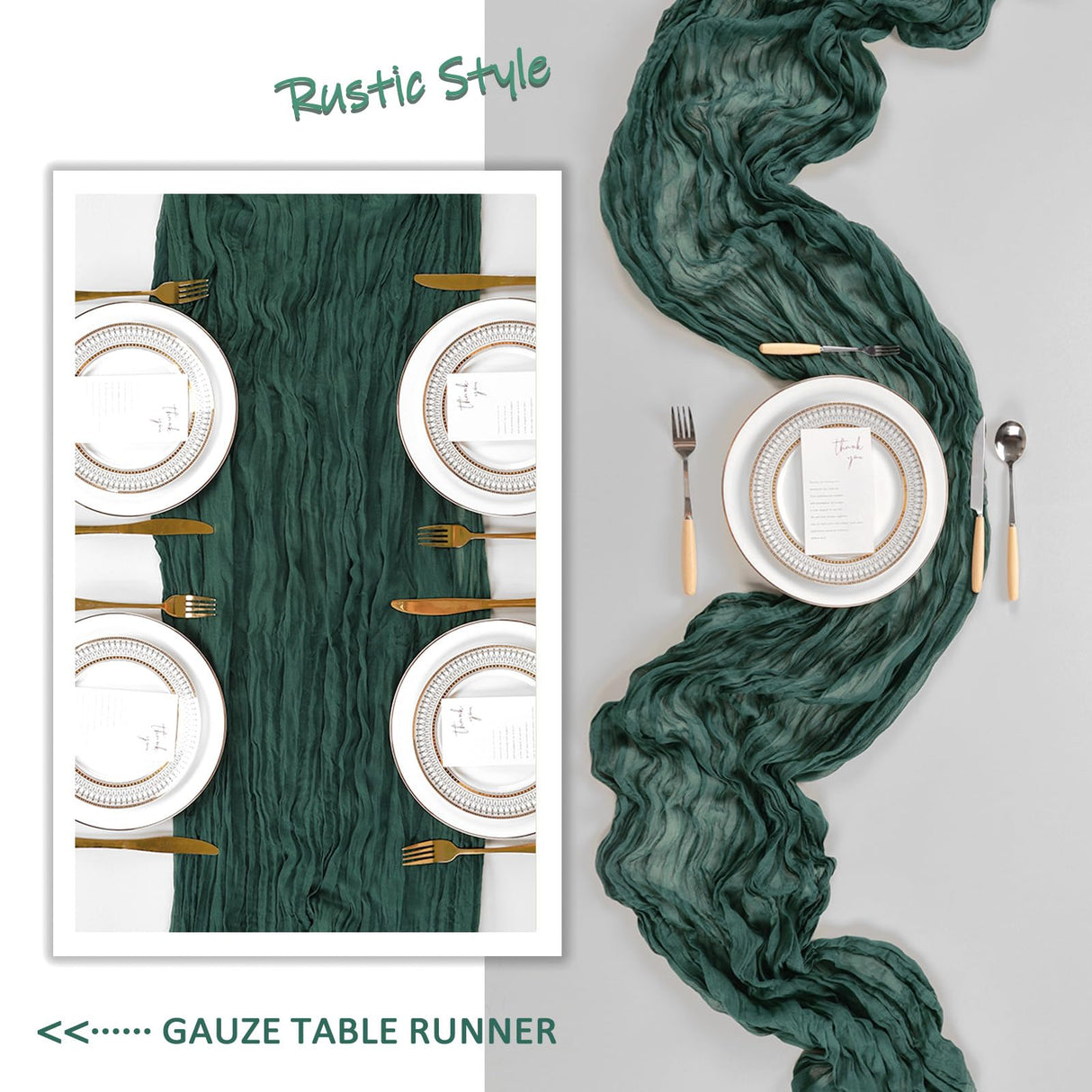 6 Pack Christmas Table Runner Emerald Green Cheesecloth 10Ft Gauze Cheese Cloth Table Runner 35x120 Inch Boho Sheer Rustic Fabric for Party Decor Baby Shower Wedding Home Holiday Decorations