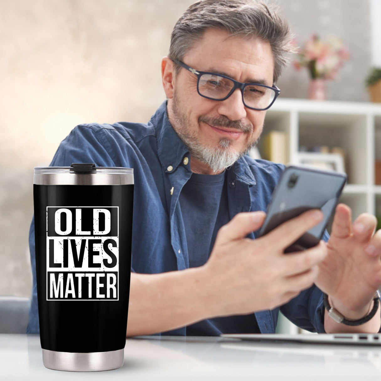 VIWIS 30th, 40th, 50th and 60th Birthday Gifts for Men, Dad from Son, Daughter, Wife - Gag Gifts For Men, Grandpa - Cool Old Man Gift, Old Lives Matter Tumbler 20oz - Funny Christmas Gifts