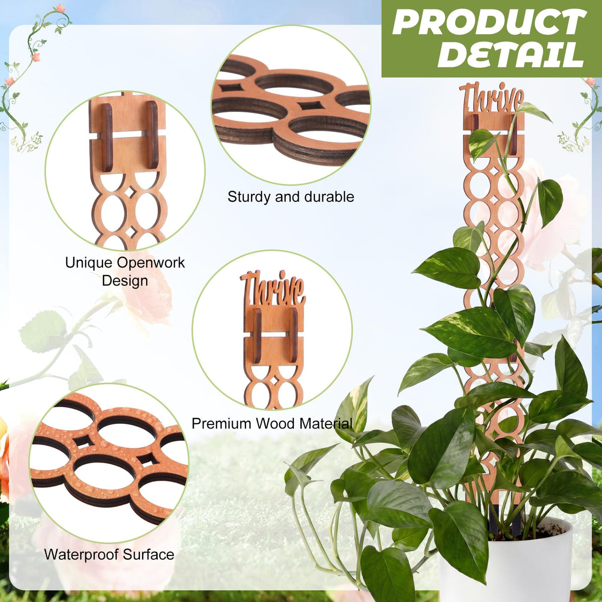 Otoolling 6 Sets Wooden Extendable Plants Trellis Indoor Modular Plant Trellis with Wood Thrive Sign Decor and Extensions for Outdoor Climbing Houseplants Vine Flower Stem(Circle)