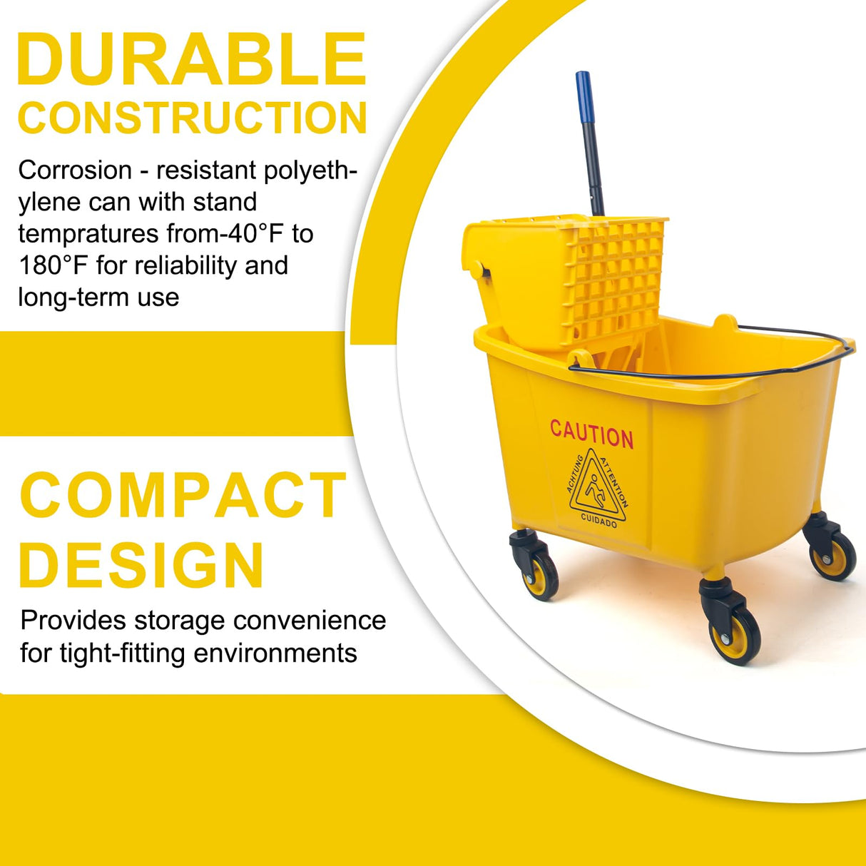 KeFanta 35 Quart Commercial Mop Bucket with Side Press Wringer on Wheels,Yellow,Include Heavy Duty Industrial Mop for Floor Cleaning,Household,Business,Restaurants and Janitorial Use