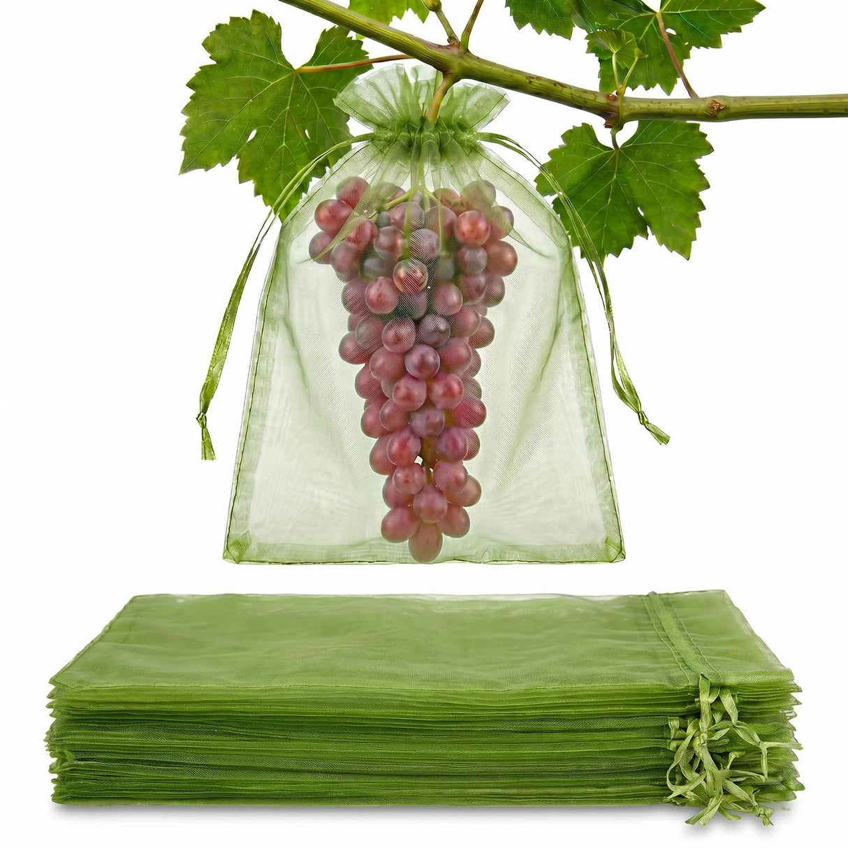 300 Pcs Fruit Protection Bags, 8x12 Inch Green Garden Mesh Bags for Grapes & Fruit Trees, Breathable Organza Netting Cover Bags for Grapes, Tomatoes, Mangos & Vegetables