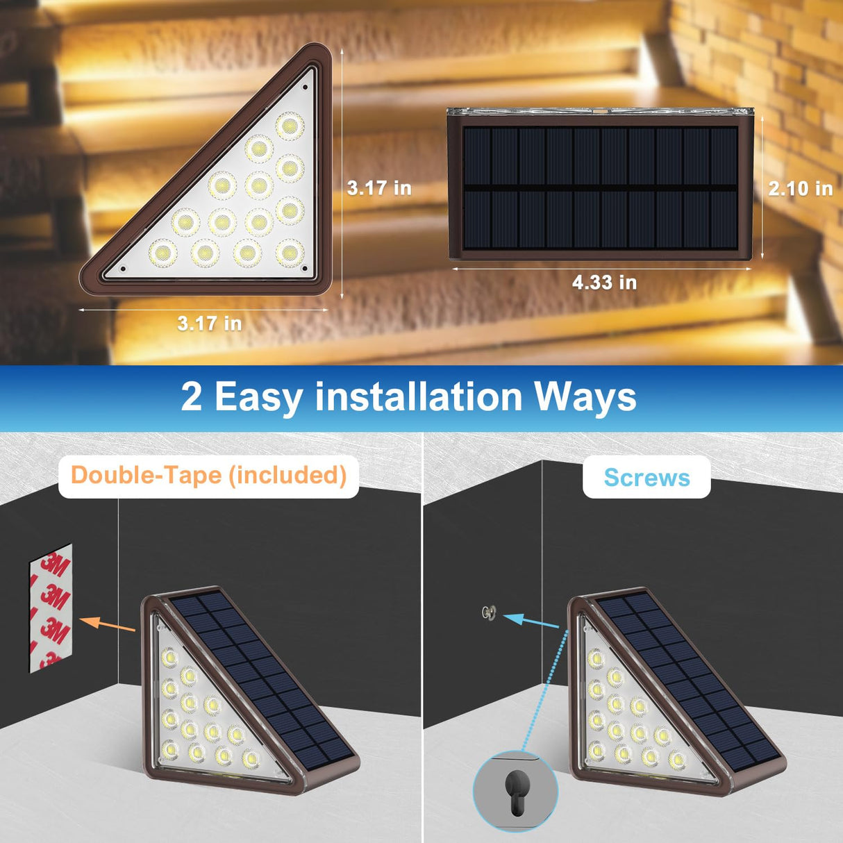 JEJOT Solar Step Lights Outdoor Waterproof IP65,Warm White Brown Solar Stair Lights, Outdoor Light Decor for Stair, Deck, Step, Porch and Outside Patio, 6 Pack