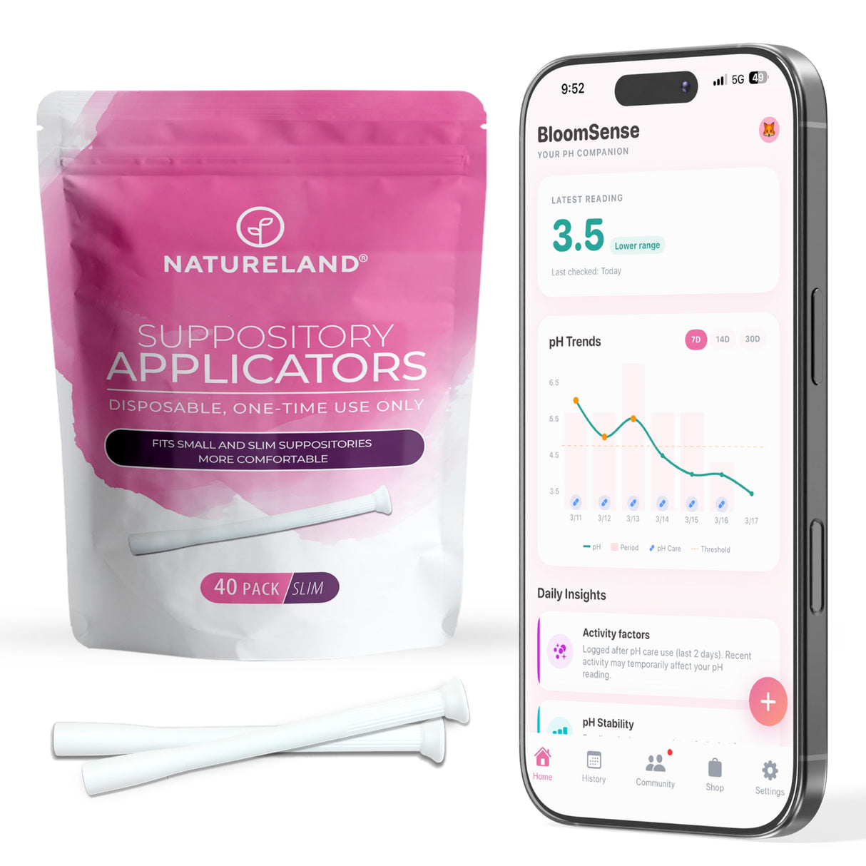 Natureland Personal Suppository Applicators for Women, Individually Wrapped Disposable Applicators with Silky Smooth Comfort Tip, Daily Intimate Care Tool (Small tip applicators, 40 Count (Pack of 1))