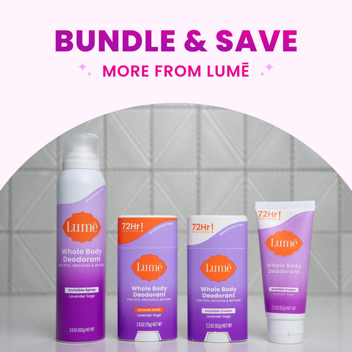 Lume Invisible Spray Deodorant For Women - Whole Body Deodorant Spray - 72 Hr Odor Control - Ozone Friendly, Natural Propellant - Aluminum & Baking Soda Free, Skin Loving - 2 pack (Lavender Sage)