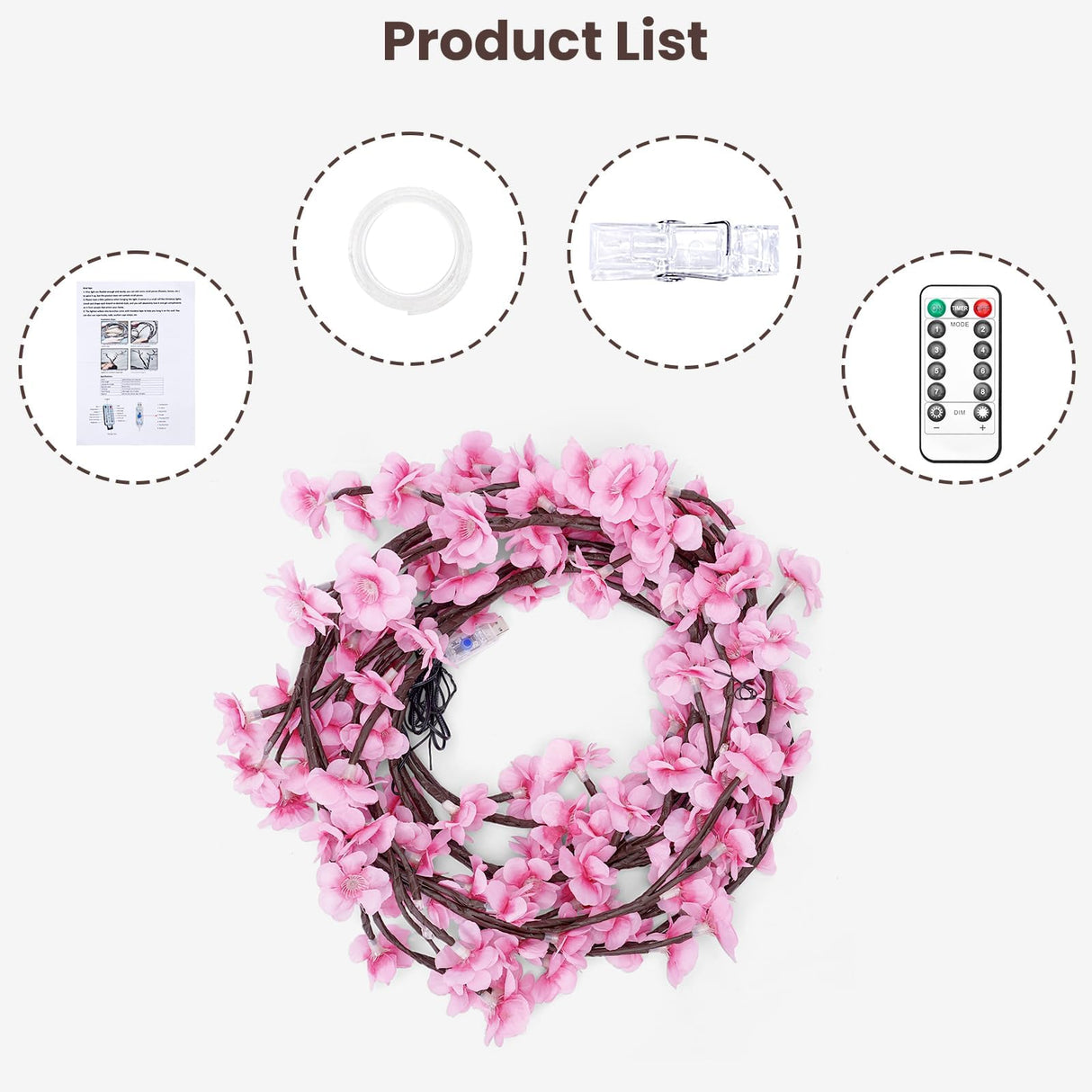 Cherry LED Tree Branch Lights for Wall, Cherry Blossom Willow Vine Twig Decor Garland with 72 LED Lights and Remote,8 Lighting Modes,Christmas Decorations Indoor for Home Wall Door Window (63inch)