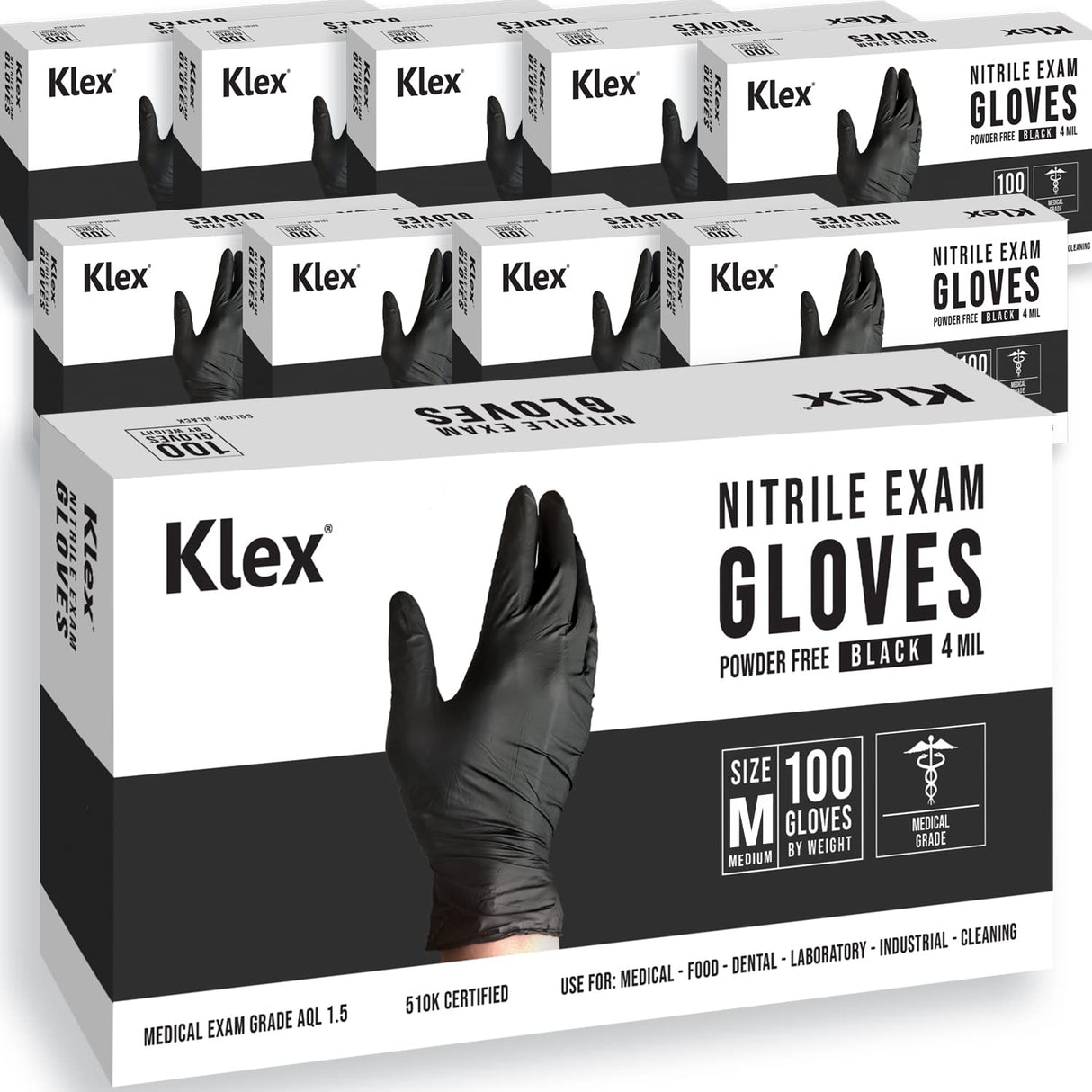 Klex Nitrile Exam Gloves - Medical Grade, Powder Free, Latex Rubber Free, Disposable, Food Safe (1000, Large)
