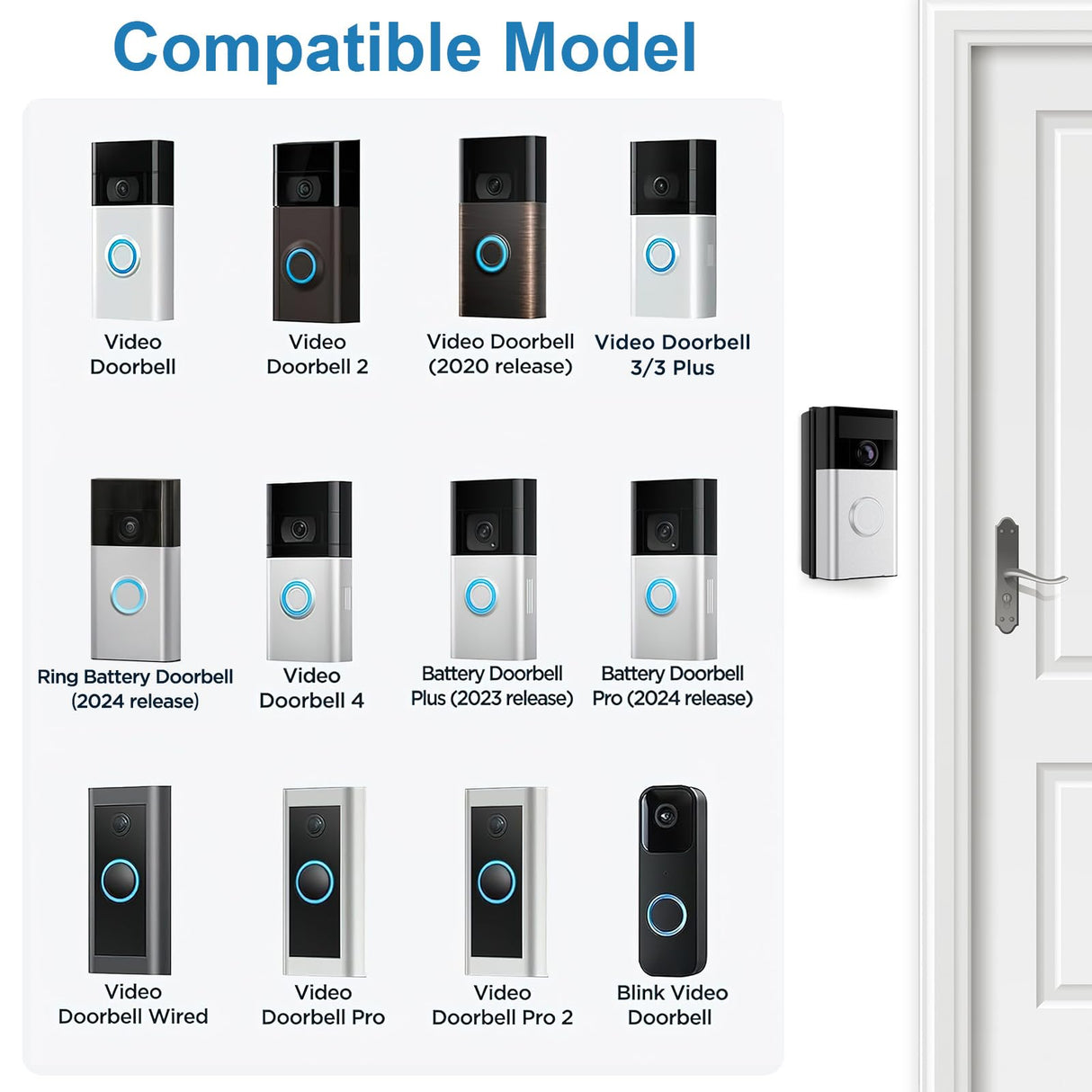 RIOVO Adjustable 30 to 55 Degree Doorbell Angle Mount Compatible with Video Doorbell 1st / 2st / 3st / 4st / (2020 Release), Replacement Angle Adjustment Adapter Mounting Bracket Wedge Kit