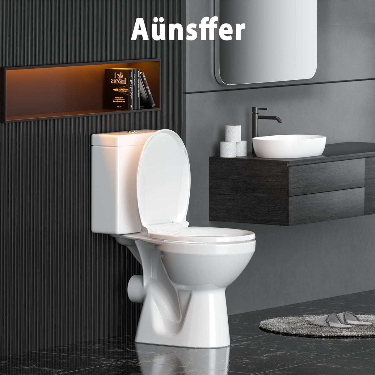Aünsffer Toilet Seat Round Soft Close16.5'', Toilet Lid Slow Close Quiet No Slam, Easy Installation & Release,Safe PP Material Easy Clean, Comfortable Ergonomic Design, 2 Years Support, White Plastic