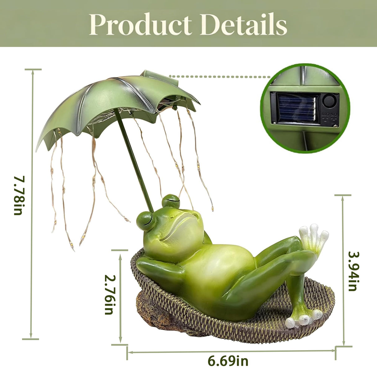 ASDFG 6.7" Solar Frog Garden Statue with Light Up Umbrella - IP65 Waterproof Resin Sculpture, Outdoor Figurine for Patio Yard Pond, Unique Gardening Gifts for Women/Mom