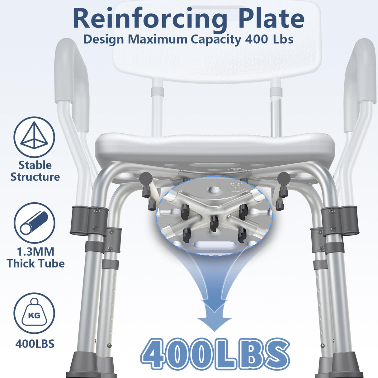 KingPavonini Shower Chair for Inside Shower with Arms and Back, FSA/HSA Eligible 400LBS Heavy Duty Shower Seat for Bathtub, Reinforced Guard, Height Adjustable Bath Seat for Elderly, Adults & Disabled