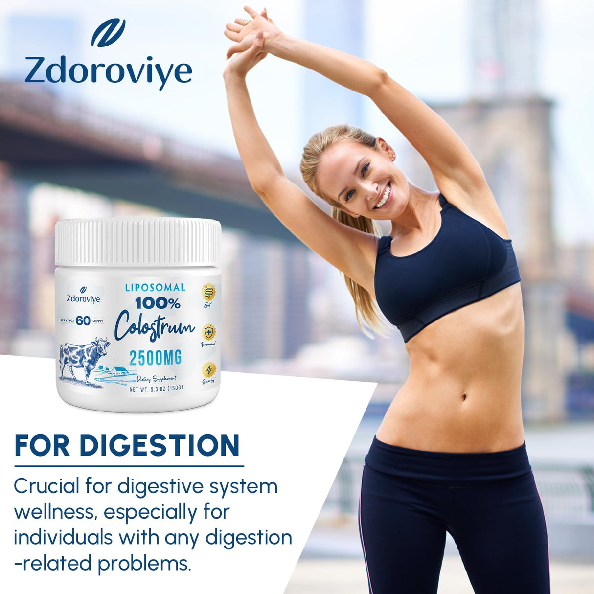 Liposomal Bovine Colostrum Powder Supplement 2500 mg, Higher Absorption Than Regular Bovine Colostrum (60 Servings)