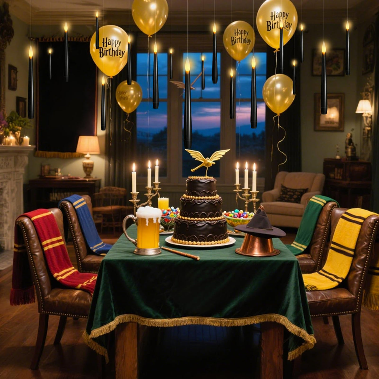 Lezonic Black Floating Candles with Wand Remote, Set of 12 Magic Flameless Candles Battery Operated, Flikering Hanging LED Taper Candlesticks Christmas Decorations, 0.51" x 6.7"