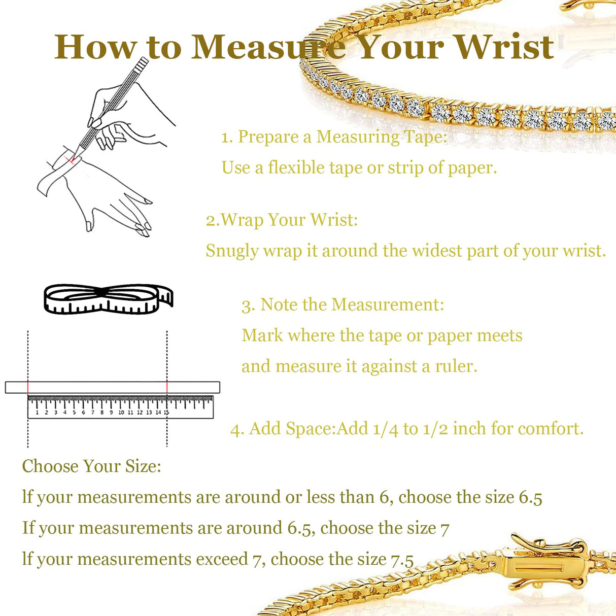 Gemsme 2.0MM Tennis Bracelet for Women and Men, 18K Yellow Gold Plated Round 2mm Cubic Zirconia Classic Tennis Bracelet