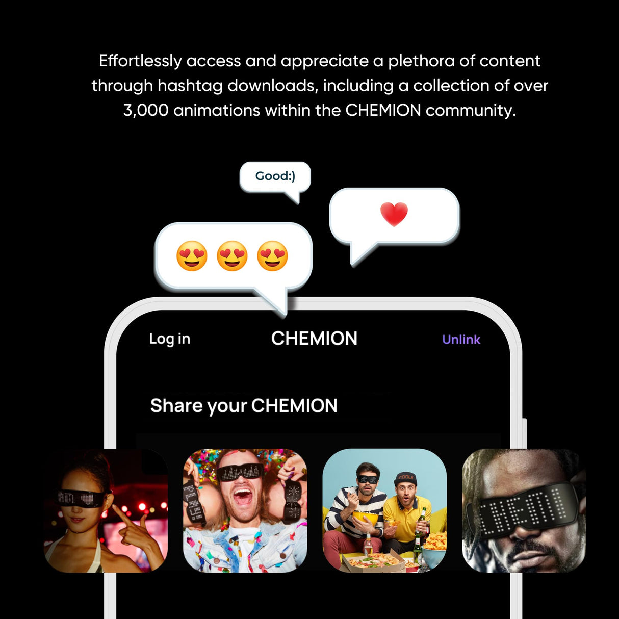 CHEMION LED Glasses for adults, Customizable Bluetooth LED Glasses, Perfect for Christmas, Halloween, and Birthday Parties (Color) (2024 Ver.)
