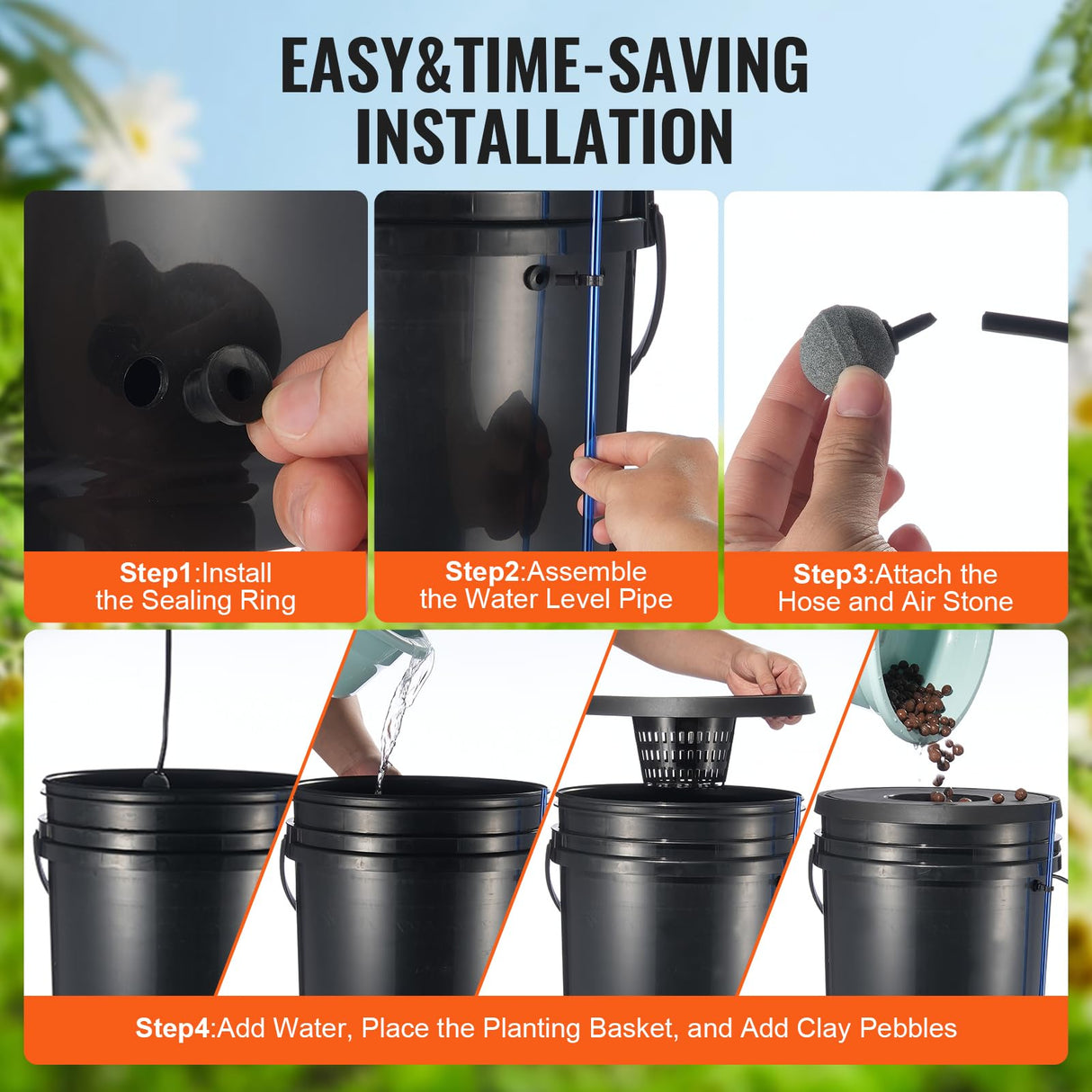 VEVOR DWC Hydroponic System, 5 Gallon 8 Buckets, Deep Water Culture Growing Bucket, Hydroponics Grow Kit with Pump, Air Stone and Water Level Device, for Indoor/Outdoor Leafy Vegetables