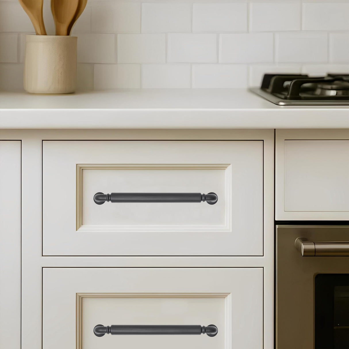 khtumeware 2-Pack Matte Black Heavy-Duty Solid Cabinet Pulls, 12 Inch(305mm) Hole Center, Drawer Pulls, Cabinet Hardware, Suitable for Kitchen Cabinets, Bathrooms and Dressers