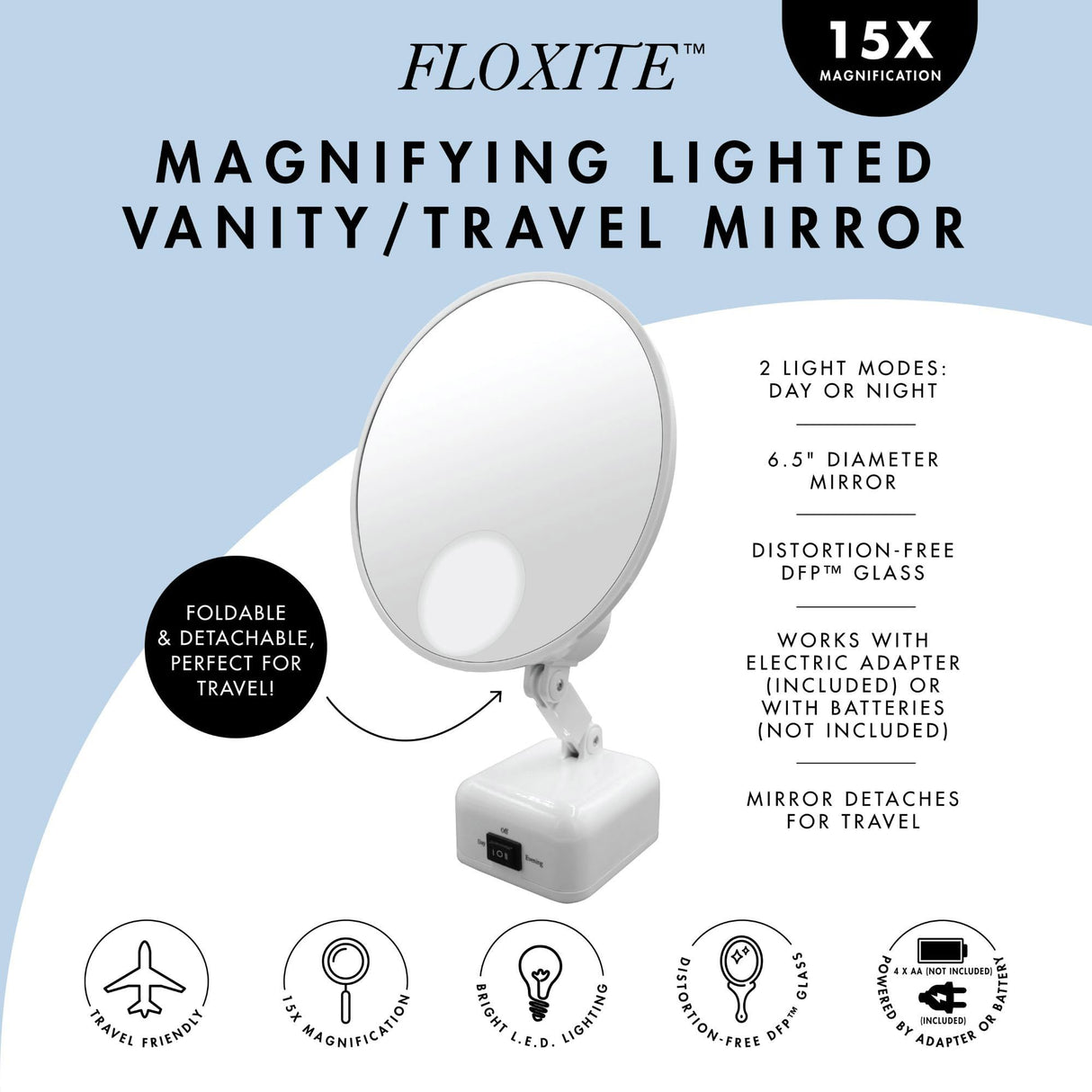 Floxite 15X Supervision Magnifying Mirror Light, Dove White