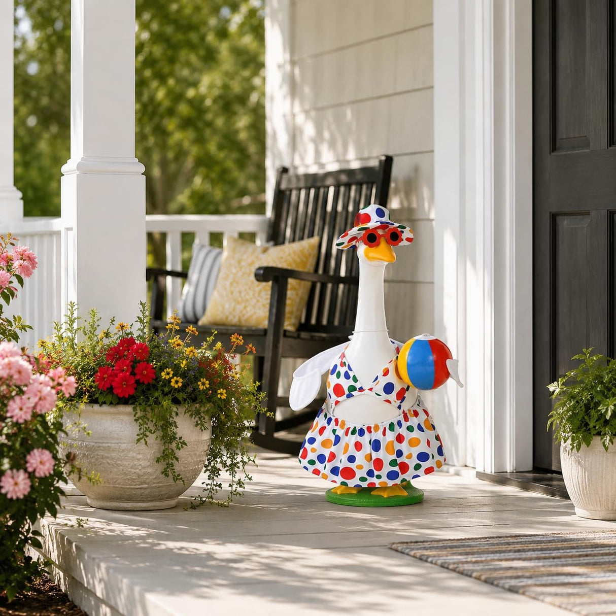 Summer Porch Goose Outfits Bikini Goose Outfits Fits 23 Inch Cement or Plastic Goose Statue Beach Swimsuit Lawn Geese Clothes with Hat and Sunglasses for Outdoor Summer Garden Patio Yard Decor
