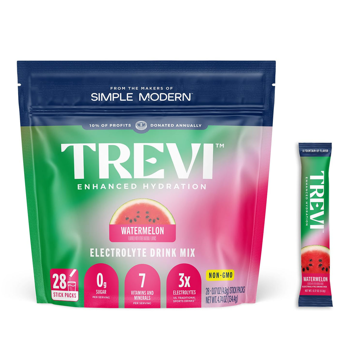 TREVI™ Sugar Free Electrolytes - Drink Mix Hydration Powder Packets - 28 Count - Watermelon