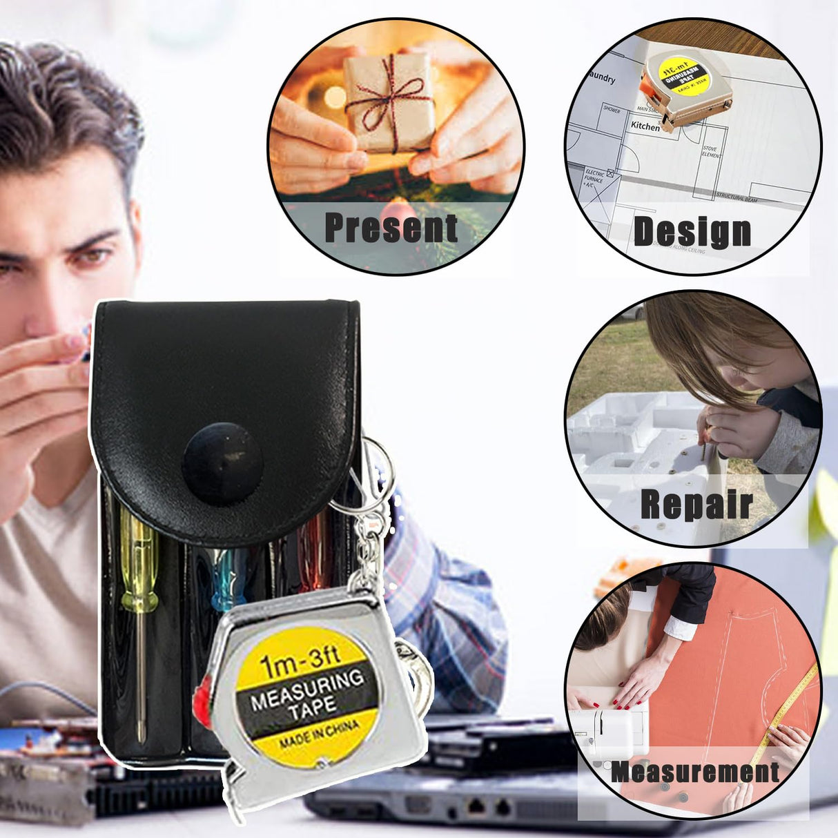 24 Pcs Mini Screwdriver Keychain Tape Measure Keychains Set Keychain Tape Measure Mini Screwdrivers in Pouch Keychain for Birthday Party Favors ,Adult Tool Party Prize for Father's Men Gifts