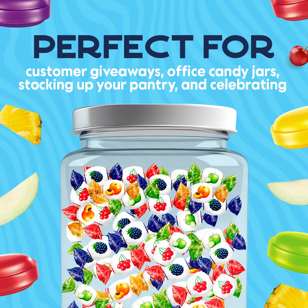 Colombina Delicate Fruit Drops, 4 Assorted Fruit Candy Flavors, Individually Wrapped, Ideal for Easter, Halloween, and Christmas, 2.2lbs (Pack of 4)