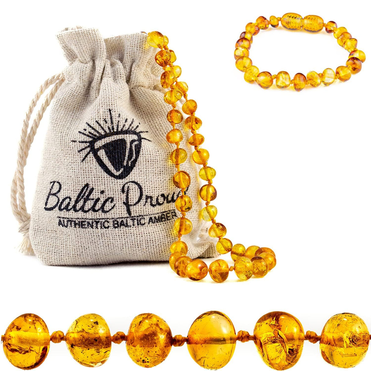 Baltic Amber Necklace & Bracelet Gift Set (Unisex Honey 12.5"/5.5")